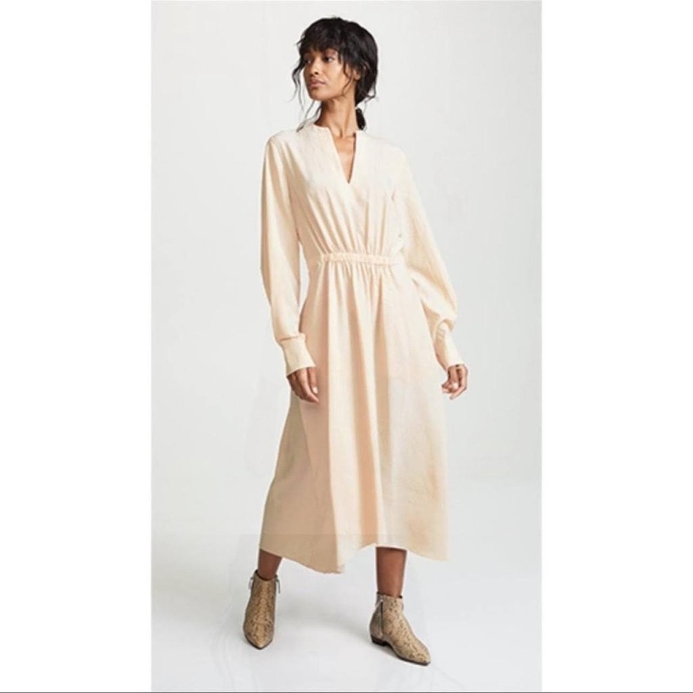 Vince Poet Cream Textured Long Sleeve Midi Dress Xs